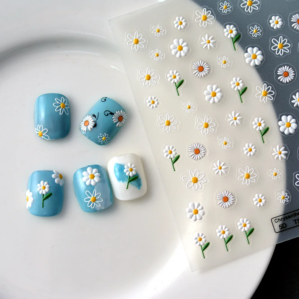 Nail York Embossed Daisy Flower Stickers the 5D Nail Art Stickers, the